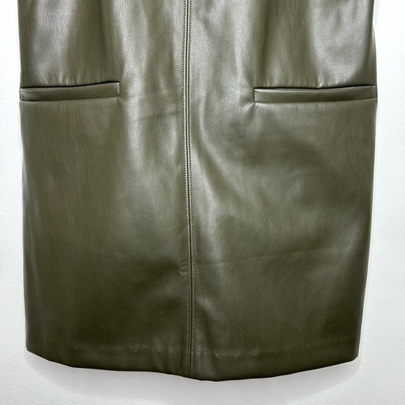 Abercrombie & Fitch Green Faux Leather Front Pocket Mini Shift Dress Layering - Picture 5 of 8